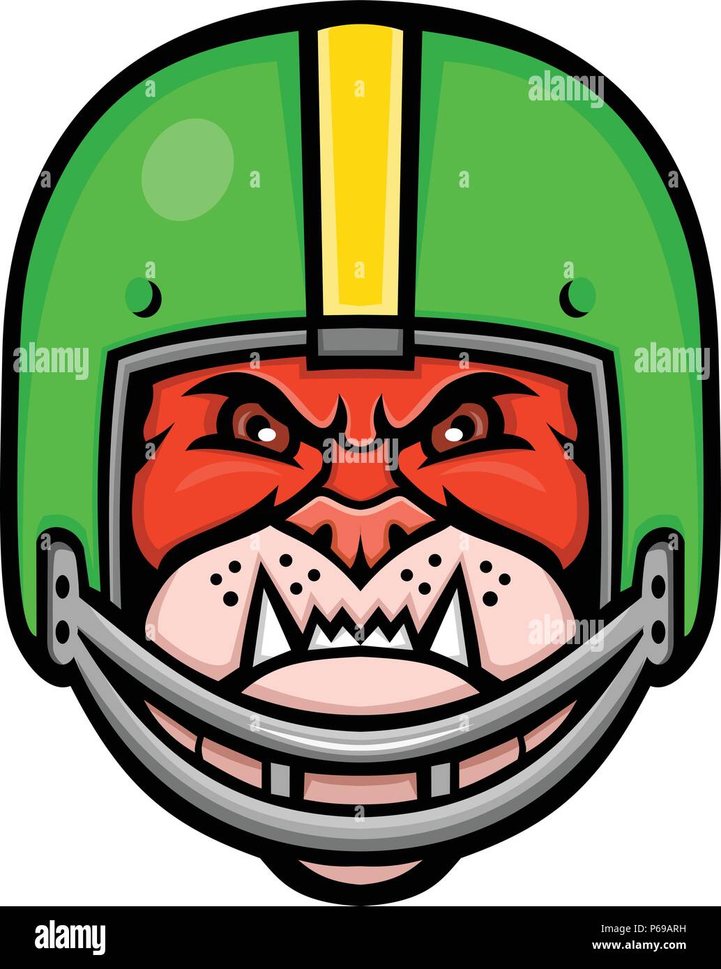 L'icône illustration mascotte sportive de chef d'une bulldog portant un casque de football américain gridiron ou vue de l'avant sur fond isolé en rétro Illustration de Vecteur