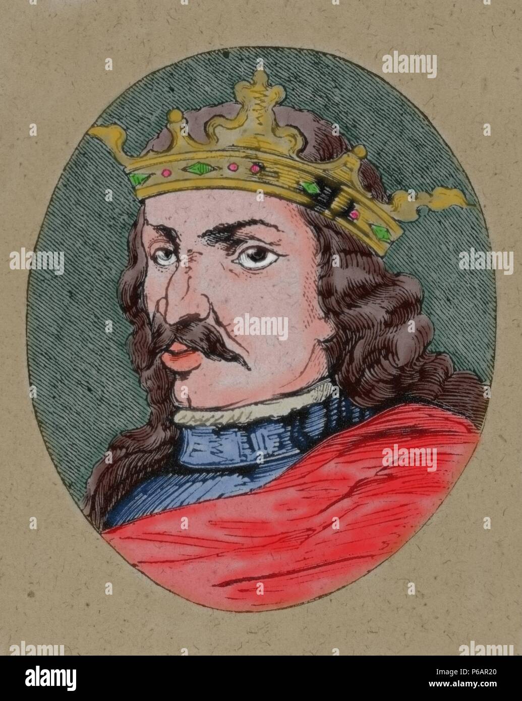 Henry IV de Castille (1425-1474). Roi de la Couronne de Castille. Surnommé l'impuissant. Gravure en couleur. Banque D'Images