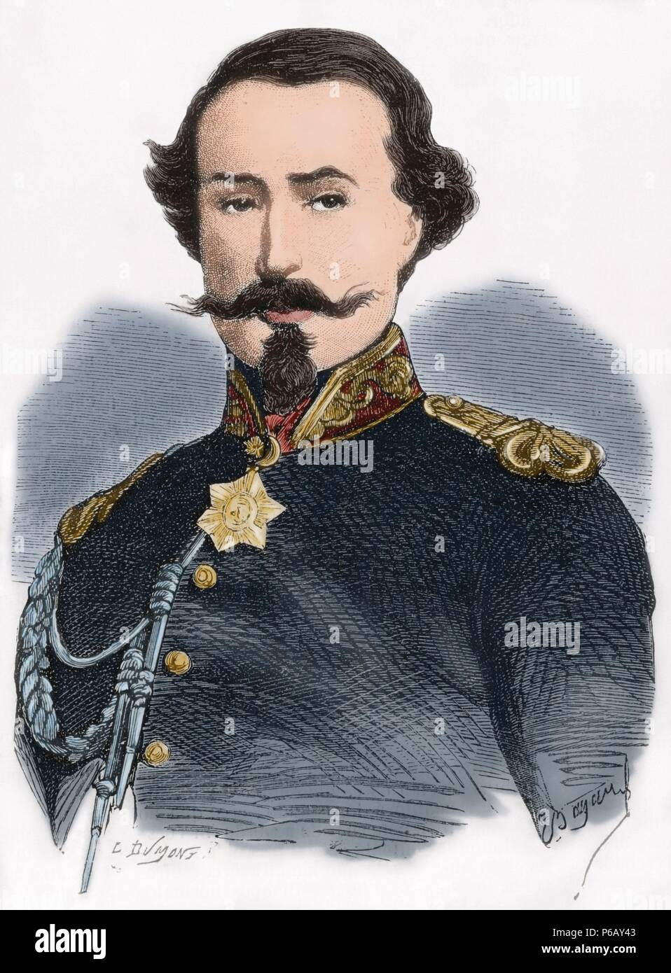 Alfonso La Marmora (1804-1878). Militaire et homme d'État italien. Premier Ministre de l'Italie. Gravure par Dumont dans l'Album de la famille, 1859. De couleur. Banque D'Images