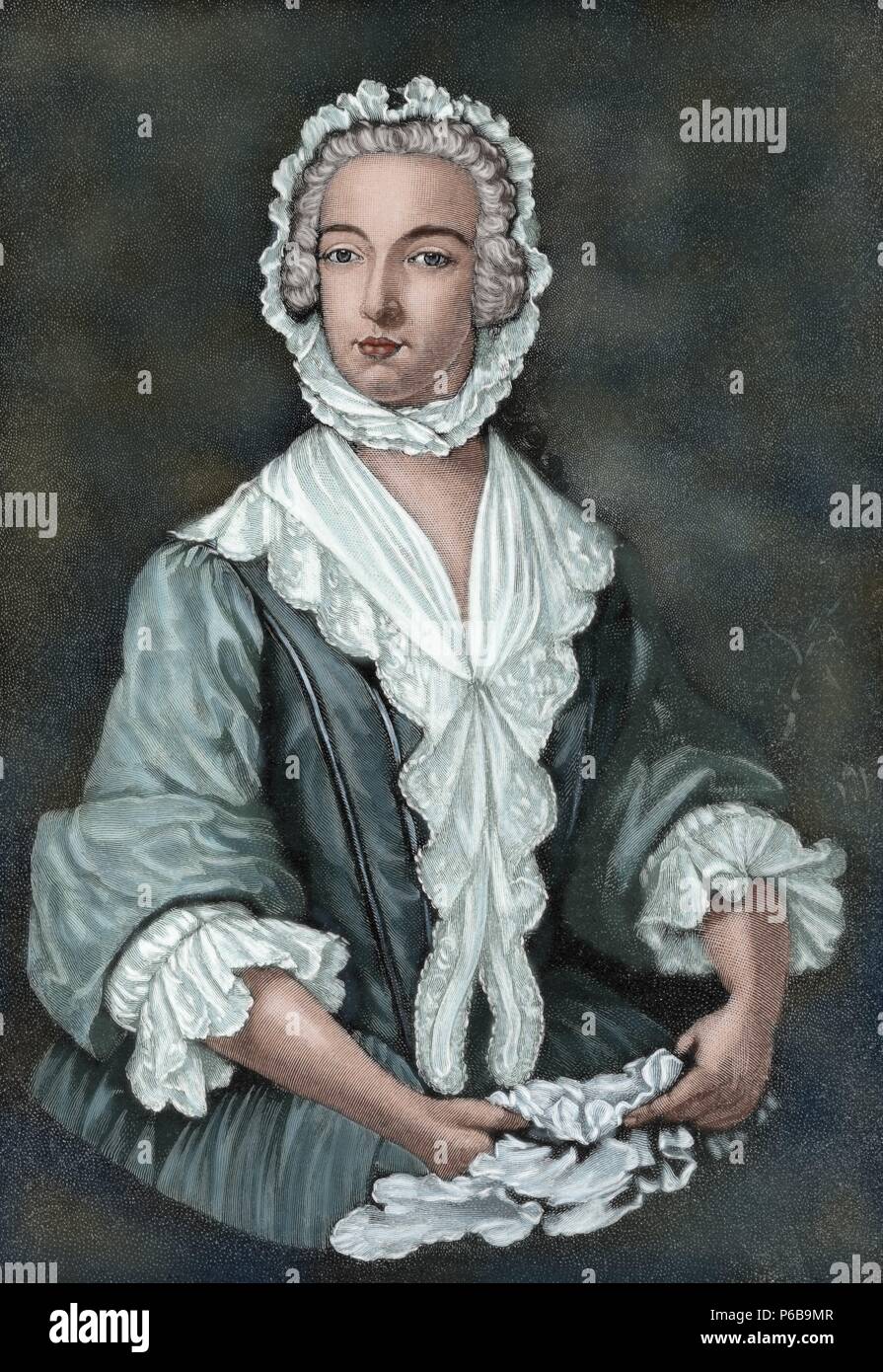 Charles Édouard Stuart (1720-1788). Aristocrate écossais. Le prince Charles Édouard Stuart déguisé comme Betty Burke, 1747. Dans la Péninsule Ibérique gravure Illustration, 1885. De couleur. Banque D'Images