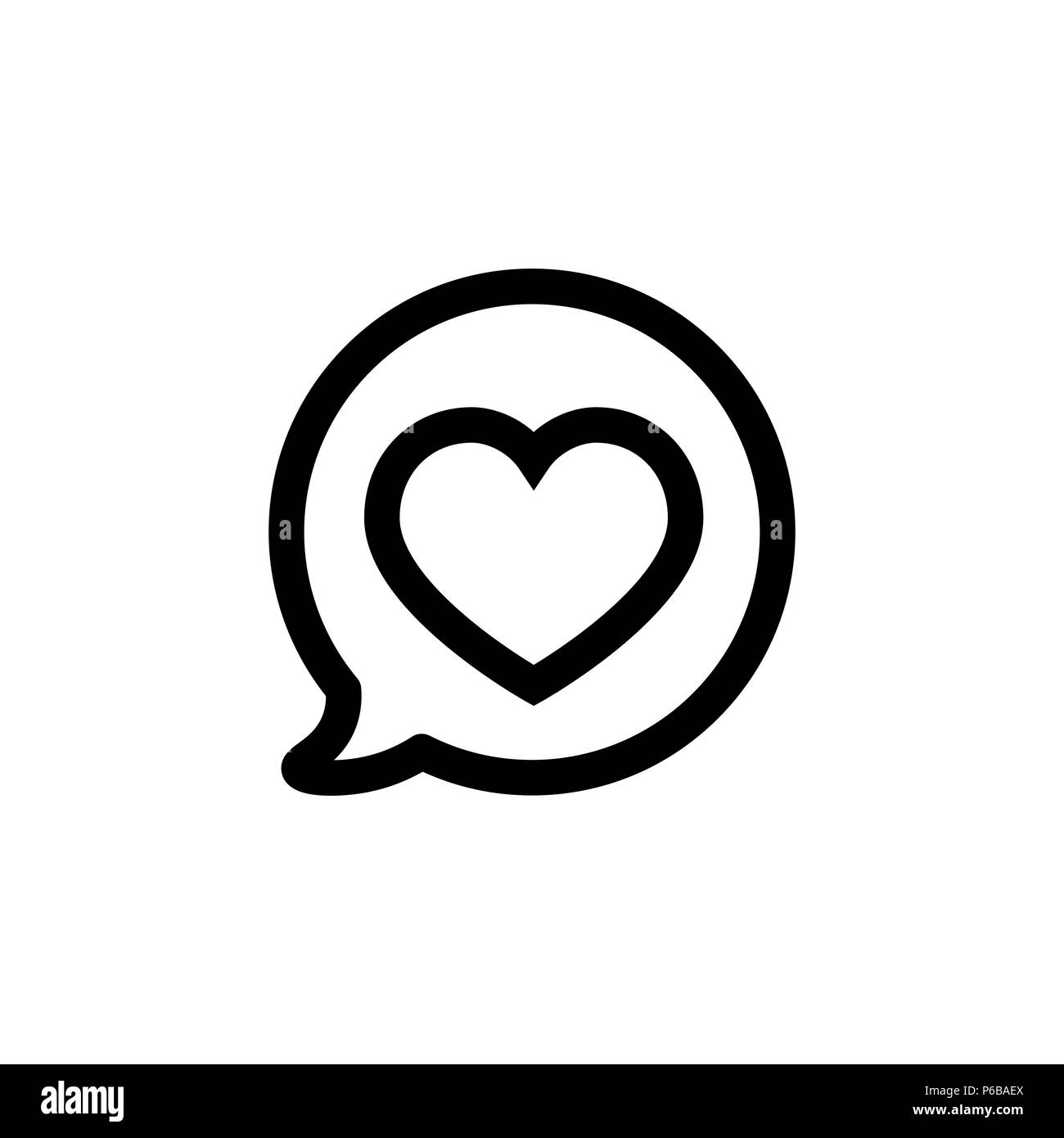 Coeur en bulle de l'icône de style plat. L'icône de message d'amour isolé sur fond blanc. Coeur Simple dans la bulle résumé icône dans le noir. Illus vectoriel Illustration de Vecteur