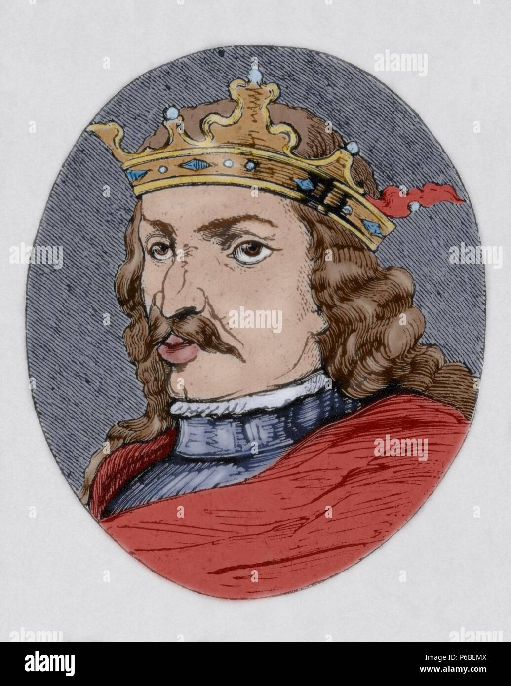 Henry IV de Castille (1425-1474). Roi de la Couronne de Castille. Surnommé l'impuissant. Gravure en couleur. Banque D'Images