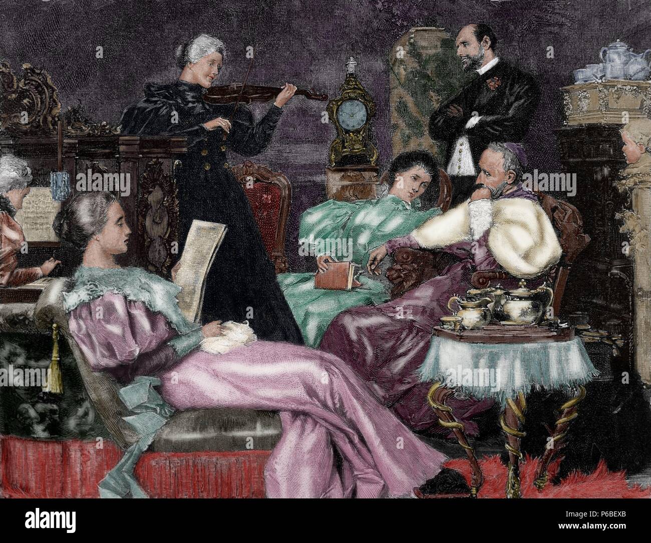 Les concerts de musique. De l'hôtel de classe supérieure du logement. 1887. Gravée par R. Bong. De couleur. Banque D'Images