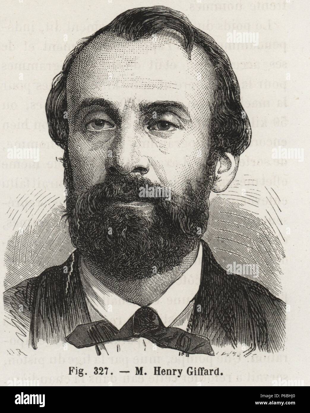 Henry Giffard, inventeur du ballon dirigeable à vapeur, 1852. La gravure  sur bois par H. Rousseau après E. Thomas, de Louis Figuier's 'Les  merveilles de la science : Des aérostats (merveilles de