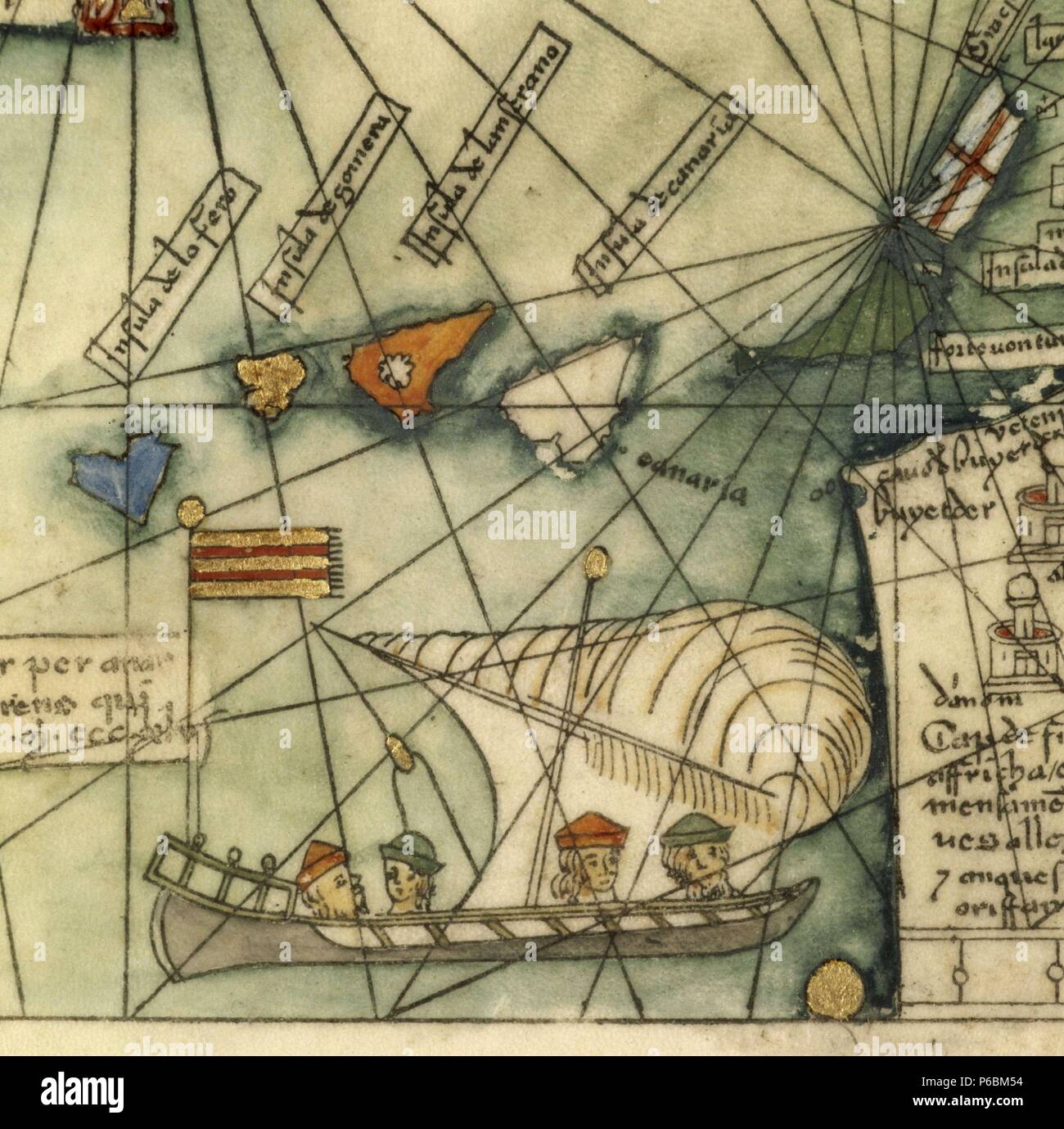 Détail de l'Atlas Catalan par Abraham Cresques, ch. 1376. Musée : Museo Marítimo, Barcelone. Banque D'Images