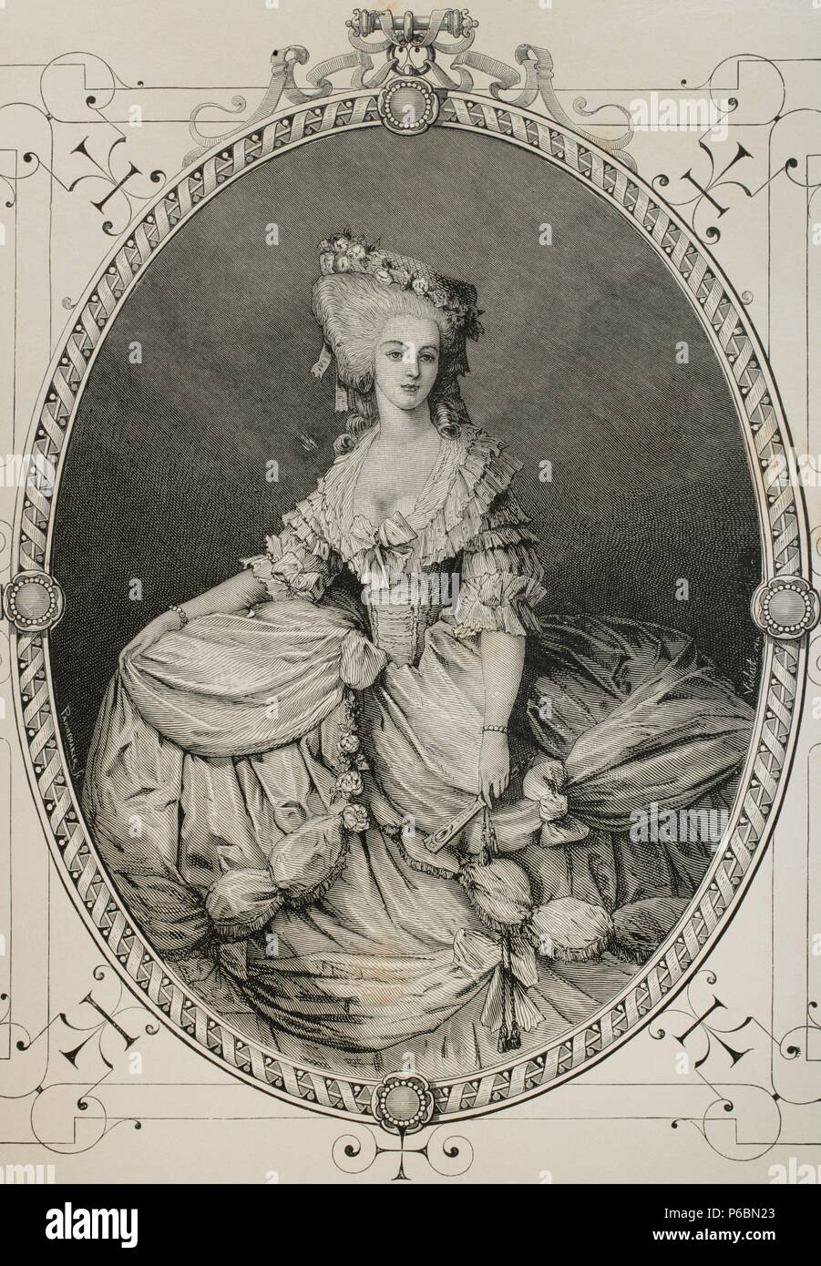 La princesse Marie Louise de Savoie (1749-1792). Confidente de la Reine Marie Antoinette. Elle a péri dans les massacres de septembre 1792 (Révolution Française). Gravure par Pannemaker 'Historia de España", 1883. Banque D'Images