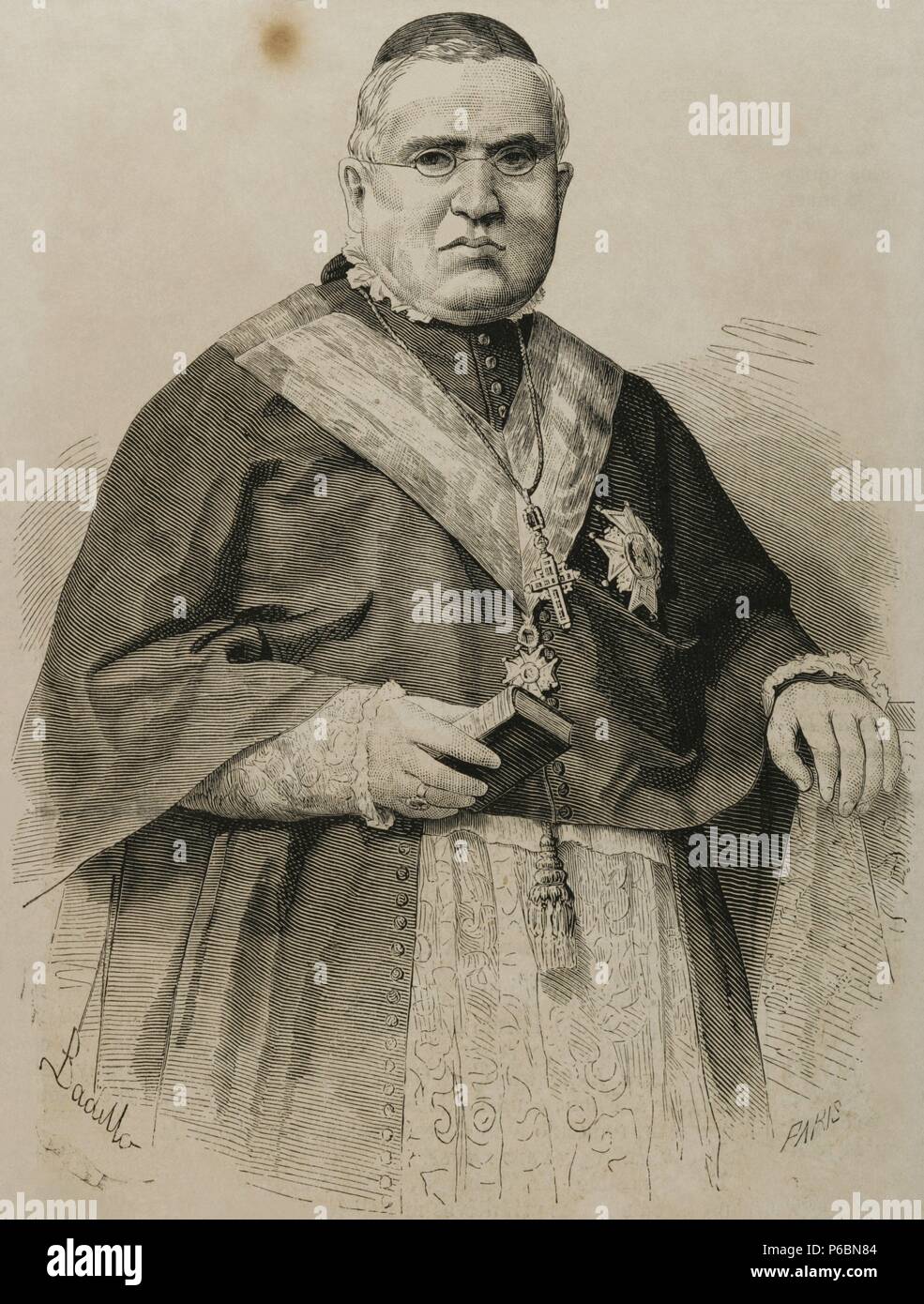 Luis de la Lastra y Cuesta (1803-1876). Prêtre, évêque et cardinal espagnol. Bu gravure Paris. La Ilustracion Espanola y Americana, 1876. Banque D'Images