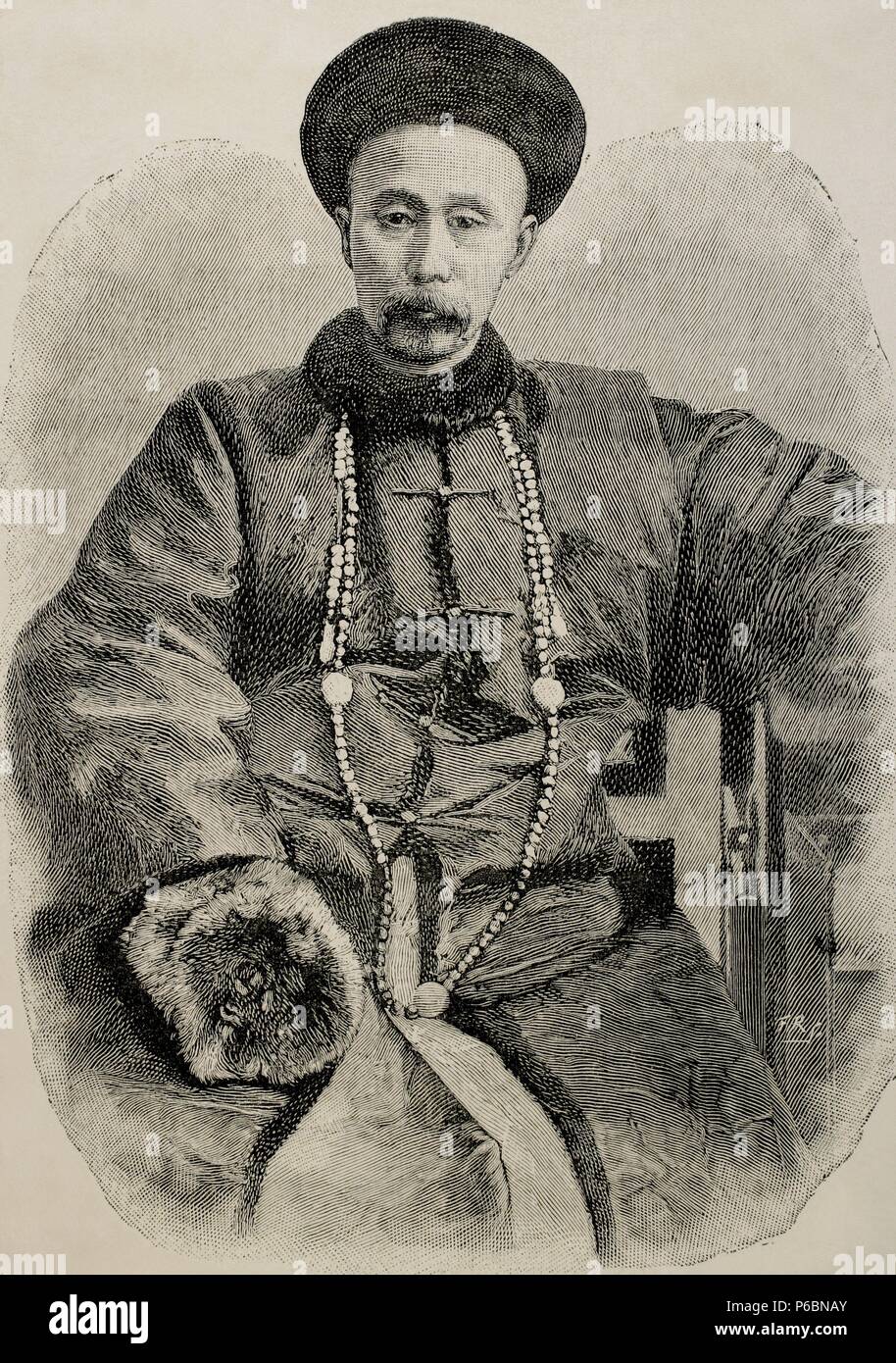 Li Hongzhang ou Li Hung Chang (1823 ð 1901). Homme politique, général et diplomate de la fin de l'empire Qing. Gravure par 'la Ilustracion Artistica', 1892. Banque D'Images