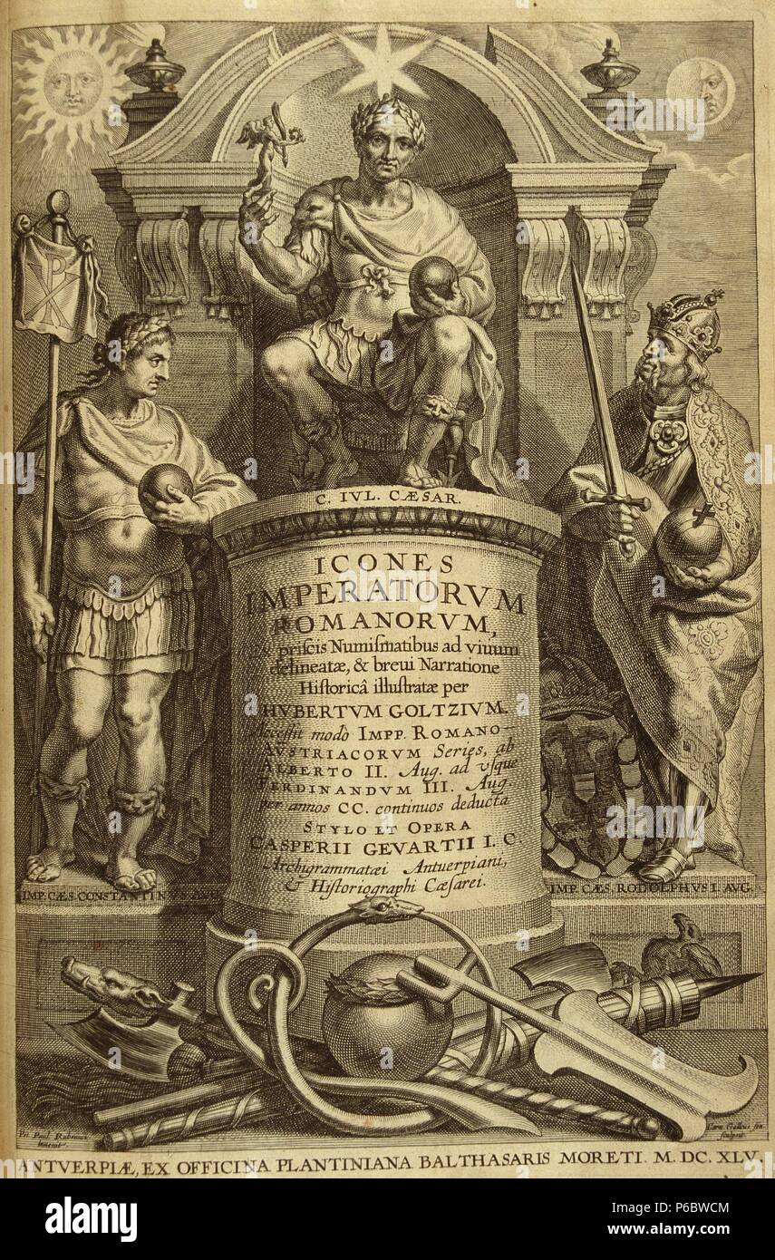CESAR, CAYO JULIO. Y'DICTADOR ROMANO.100-44 A. C. PORTADA DE ''ICONES IMPERATORUM ROMANORUM ', UN O¿1645. Banque D'Images