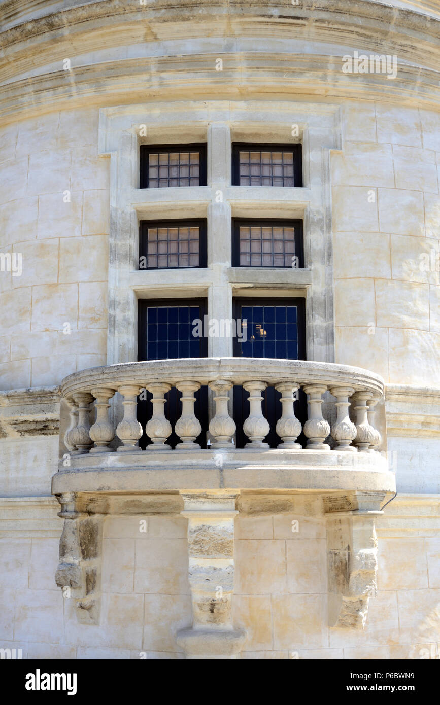Fenêtre Renaissance & Balcon de Château de Grignan ou la Renaissance du château de Grignan (c12e), Grignan, Drôme, france Banque D'Images