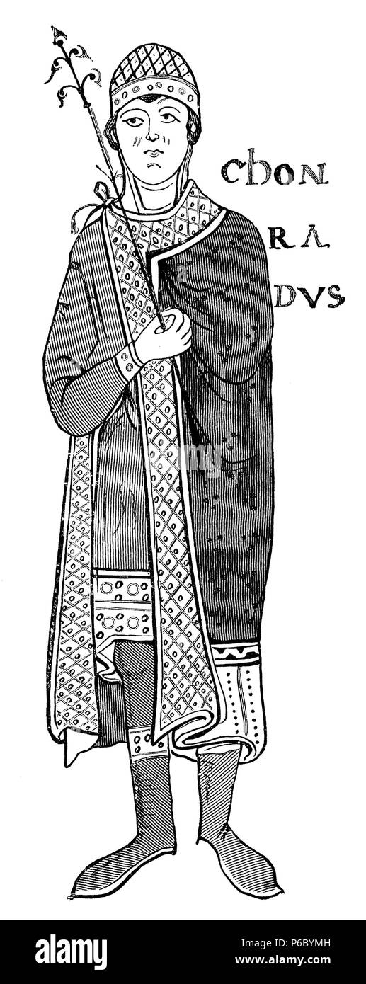 Conrad III. (1074-1101), fils d'Henri IV, roi de Roman-German 1087 à 1098 et Roi d'Italie de 1093 à 1098. Représentation contemporaine de la parche autographe de Donizo de Canossa, 'Vie de 1114, 1899, Wettin Banque D'Images
