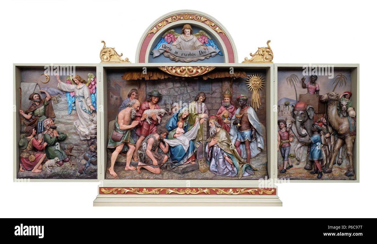 Scène de la nativité, retable de l'église de Saint Matthieu à Stitar, Croatie Banque D'Images