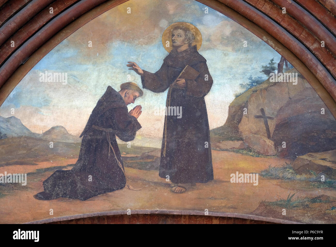 Saint François d'Assise, lunette de Eglise franciscaine à Modène, Italie Banque D'Images