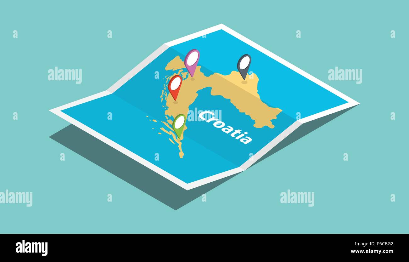 Croatie explorer maps avec style isométrique et l'emplacement de la broche tag en haut vector illustration Illustration de Vecteur