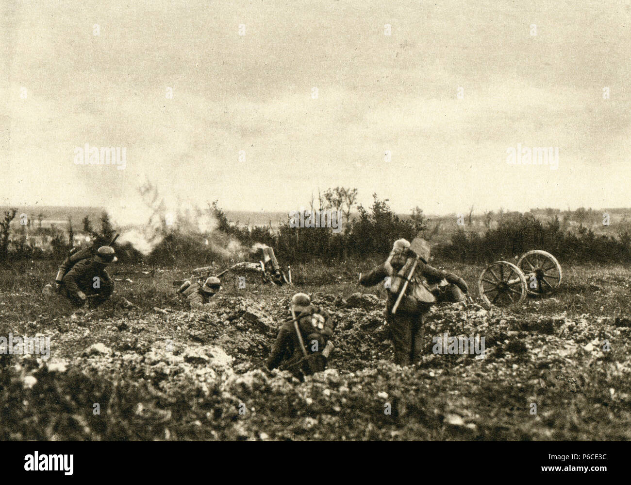 Attaque, front de l'ouest, les soldats allemands, mortier, ww1, la première guerre mondiale, la première guerre mondiale Banque D'Images