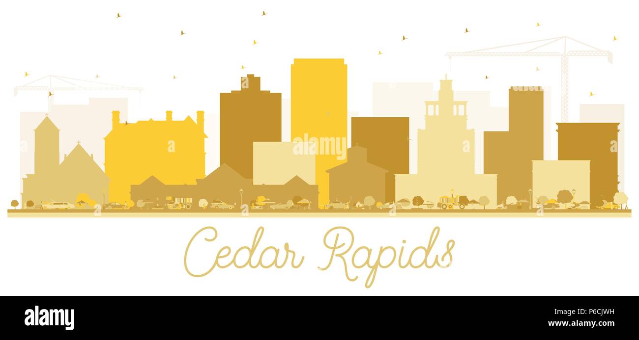 Cedar Rapids Iowa skyline silhouette d'or. Vector illustration. Concept de voyages d'affaires. Vue urbaine avec des points de repère. Illustration de Vecteur