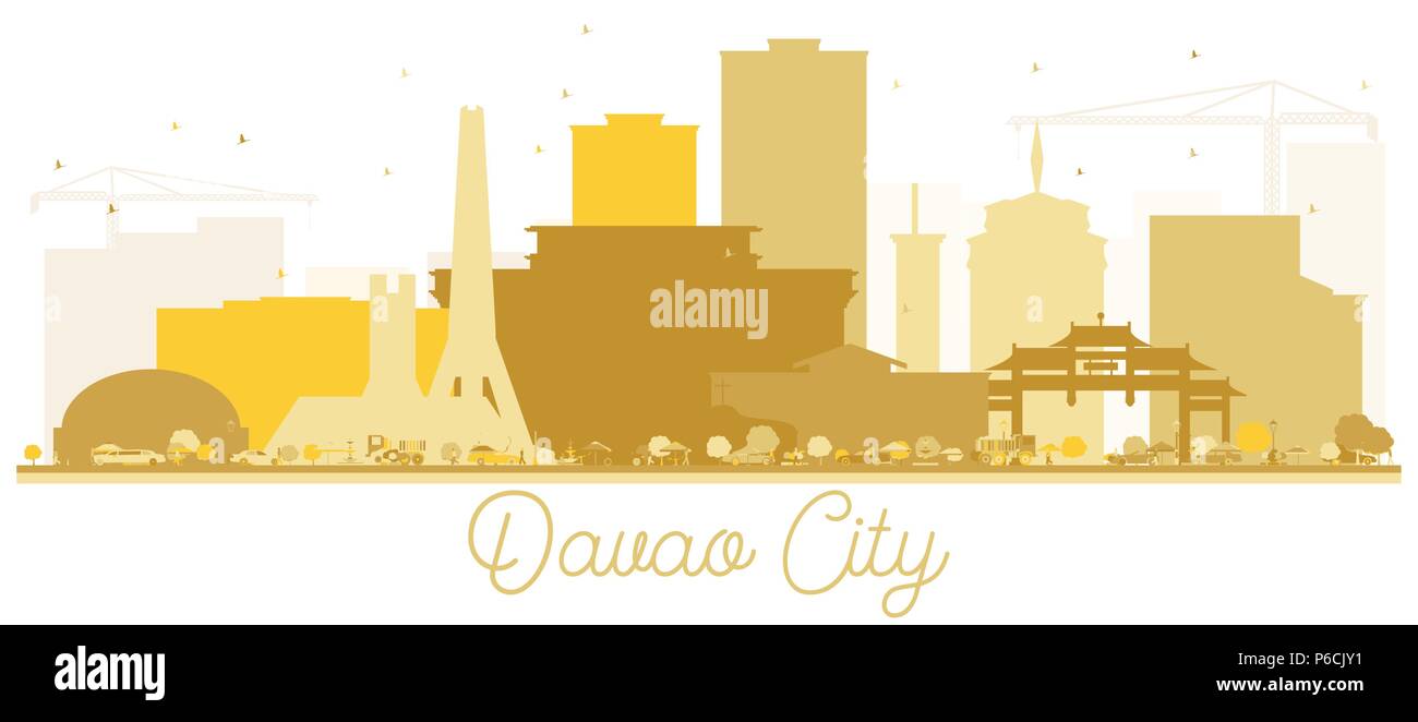 Davao City skyline silhouette d'or. Vector illustration. Concept simple pour le tourisme présentation, bannière, un placard ou un site web. Illustration de Vecteur