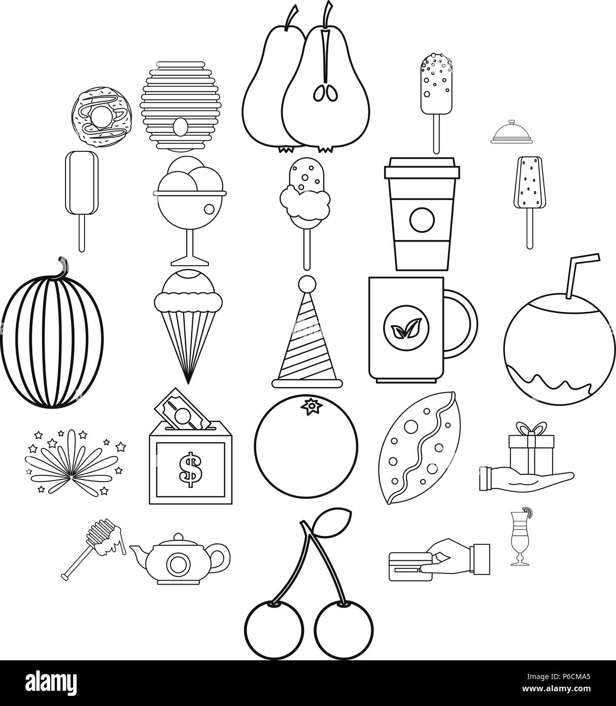 Délicieux dessert icons set style du contour, Illustration de Vecteur