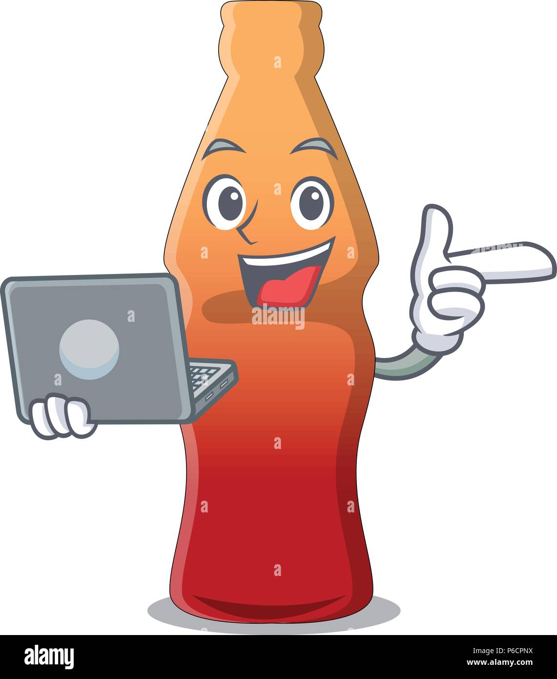 Ordinateur portable avec bouteille cola jelly candy dessin animé caractère Illustration de Vecteur