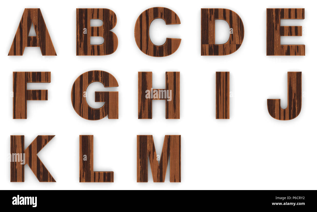 Lettres alphabet en bois isolé sur fond blanc Banque D'Images