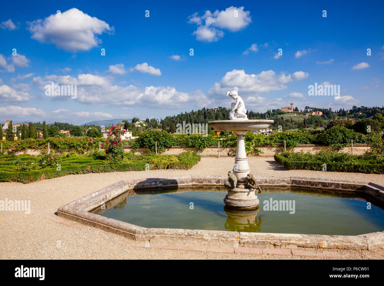 Fontaine à Knights jardin, la terrasse supérieure des jardins Boboli park, Palazzo Pitti, Florence, Toscane, Italie Banque D'Images