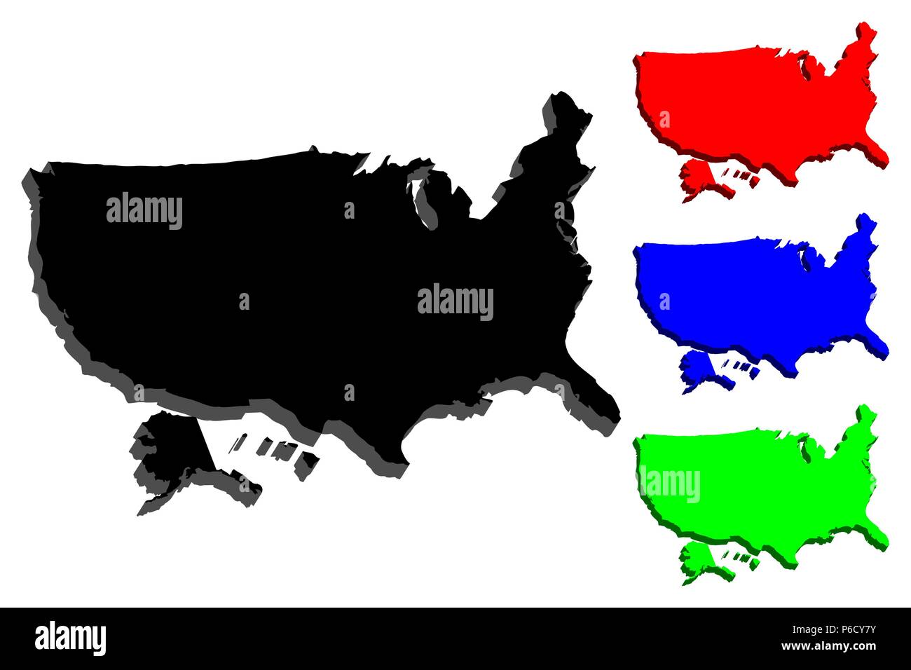 3D de la carte des USA (United States of America) - noir, bleu et vert - vector illustration Illustration de Vecteur