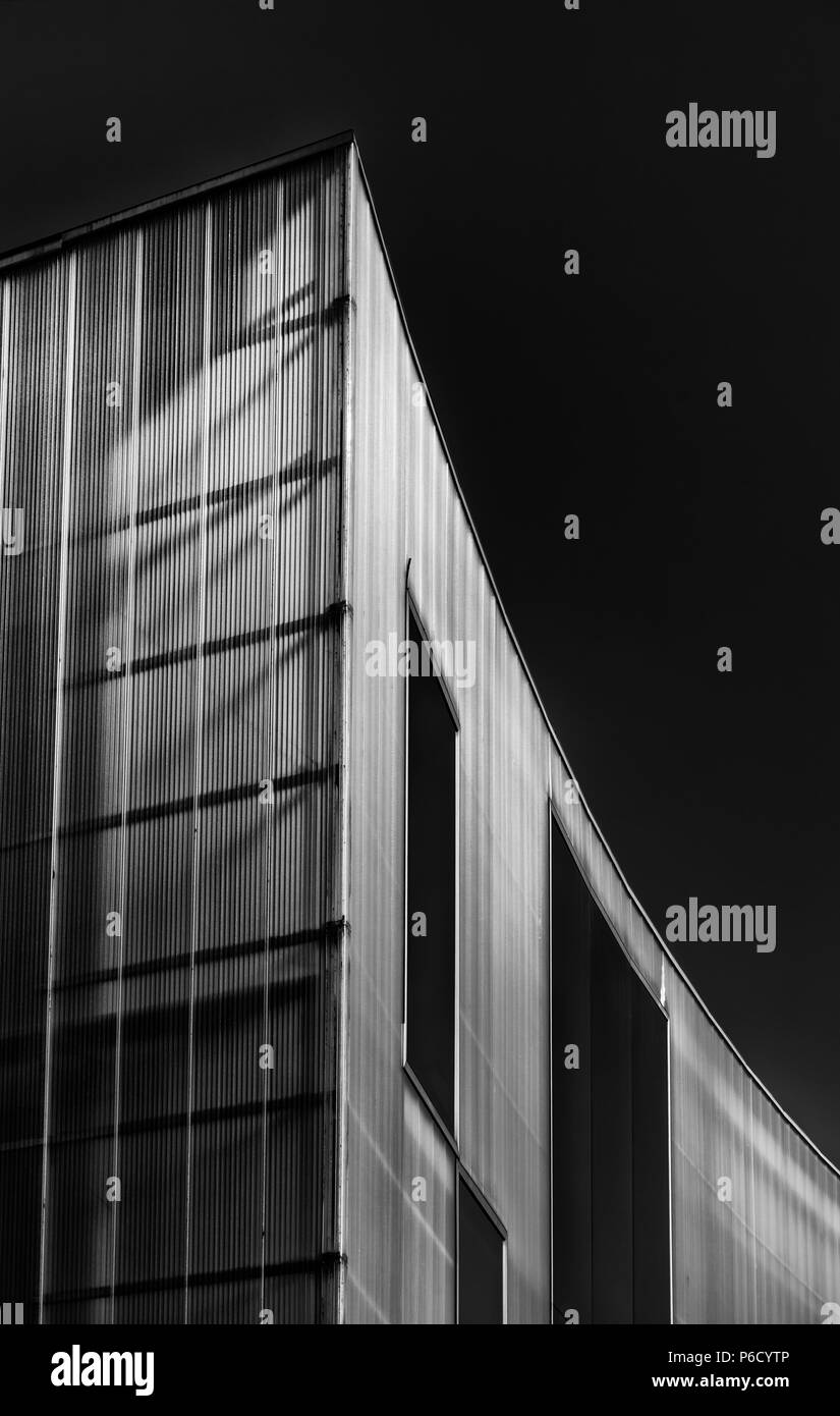 Façade en polycarbonate de la Trinity Laban Conservatoire de Musique & Danse en noir et blanc à contraste élevé de rendu. Design : Herzog & de Meuron Banque D'Images