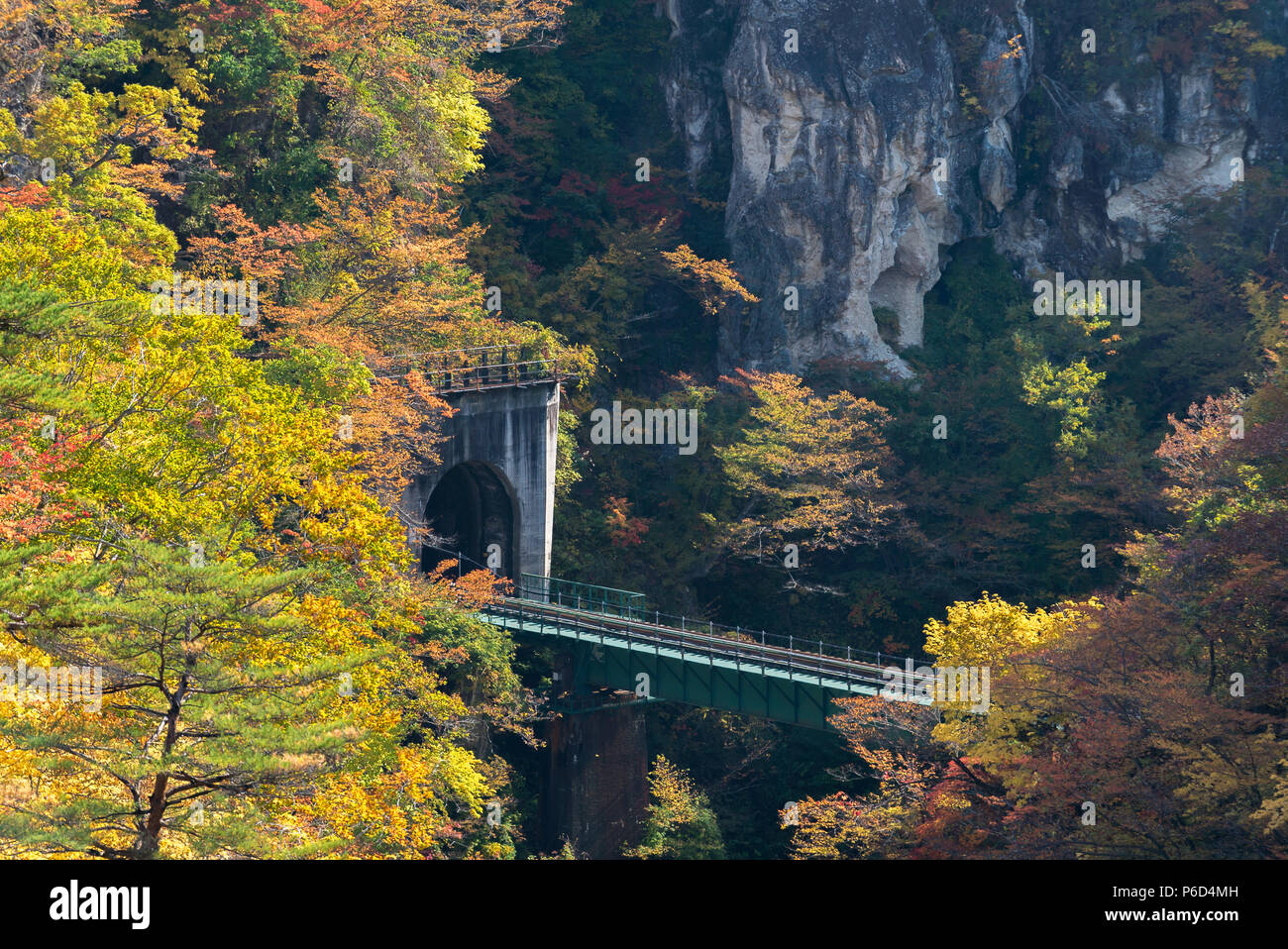 Naruko vallée Gorge avec tunnel ferroviaire dans Japon Tohoku Miyagi Banque D'Images