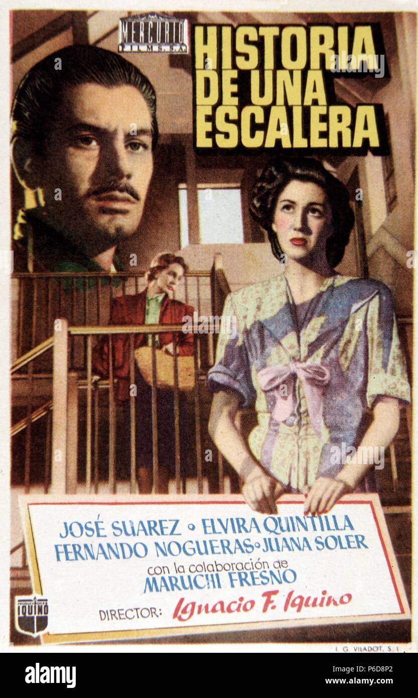 BUERO VALLEJO, ANTONIO. ESCRITOR ESPAÑOL. GUADALAJARA 1916-2000. ' HISTORIA DE UNA ESCALERA ' , AÑO 1950. CINE du cartel. IGNACIO F. IQUINO DIRECTEUR/. Banque D'Images