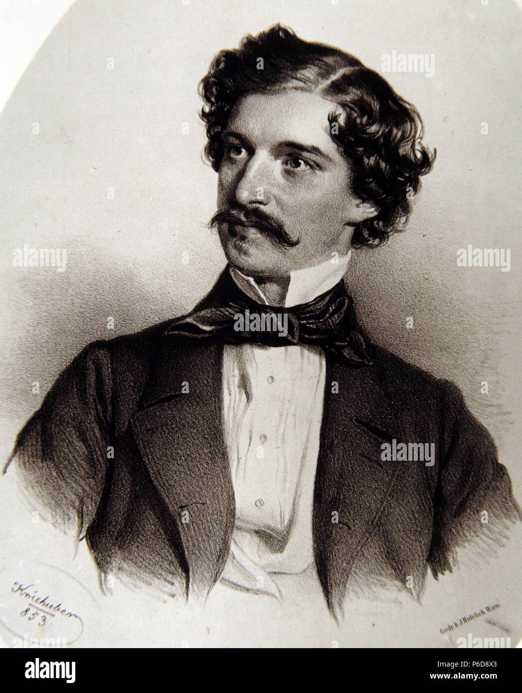 JOHANN STRAUSS , II. COMPOSITOR AUSTRIACO. 1825 - 1899. DIBUJO RETRATO DE KNICHUBER , AÑO 1853. Banque D'Images
