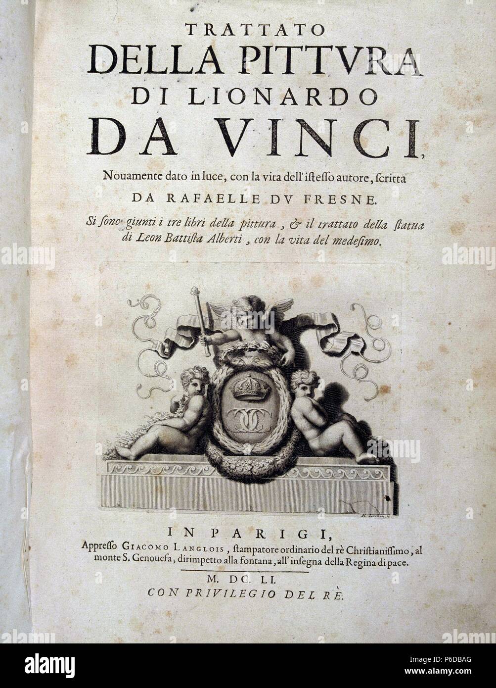LEONARDO DE VINCI ,. PINTOR ITALIANO 1452 - 1519. ' PINTTURA DELL TRATTATO DE LIONARDO DA VINCI ' , DE RAFAELLE DU FRESNE. PARIS 1651. Banque D'Images