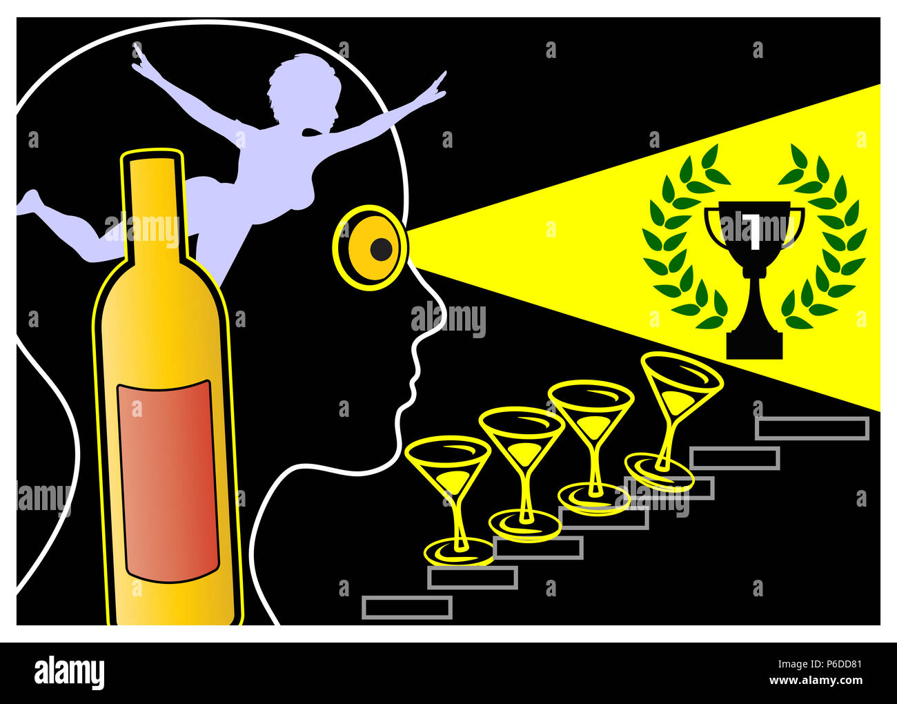 Femme alcoolique avec le sentiment de supériorité et d'unicité en buvant Banque D'Images