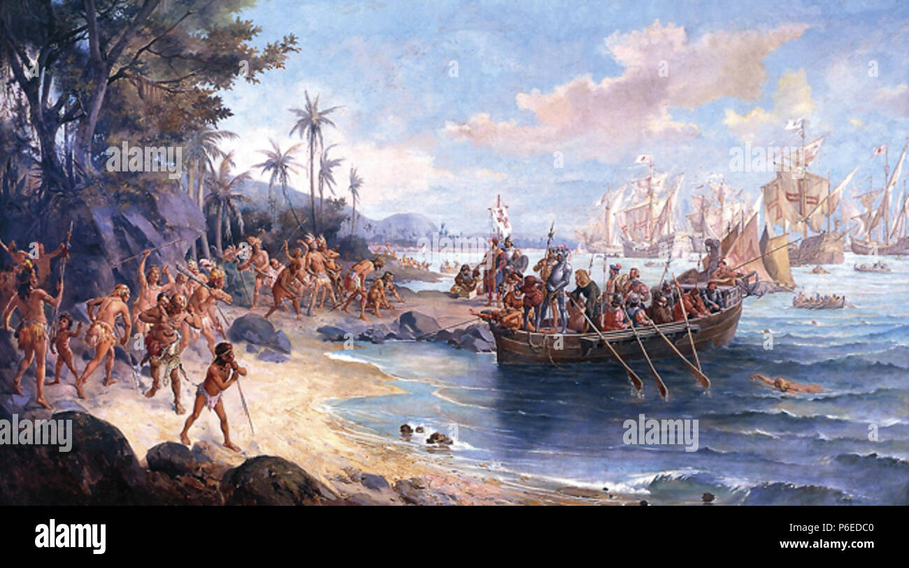 IC (nº 19217 antérieure - 978) esembarque "Quadro de Pedro Álvares Cabral em Porto Alegre em 1500' (1922, óleo sobre tela de Oscar Pereira da Silva. 330 x 190 cm. © José Rosael / Museu Paulista da USP 13 Desembarque de Pedro Álvares Cabral em Porto Seguro Banque D'Images