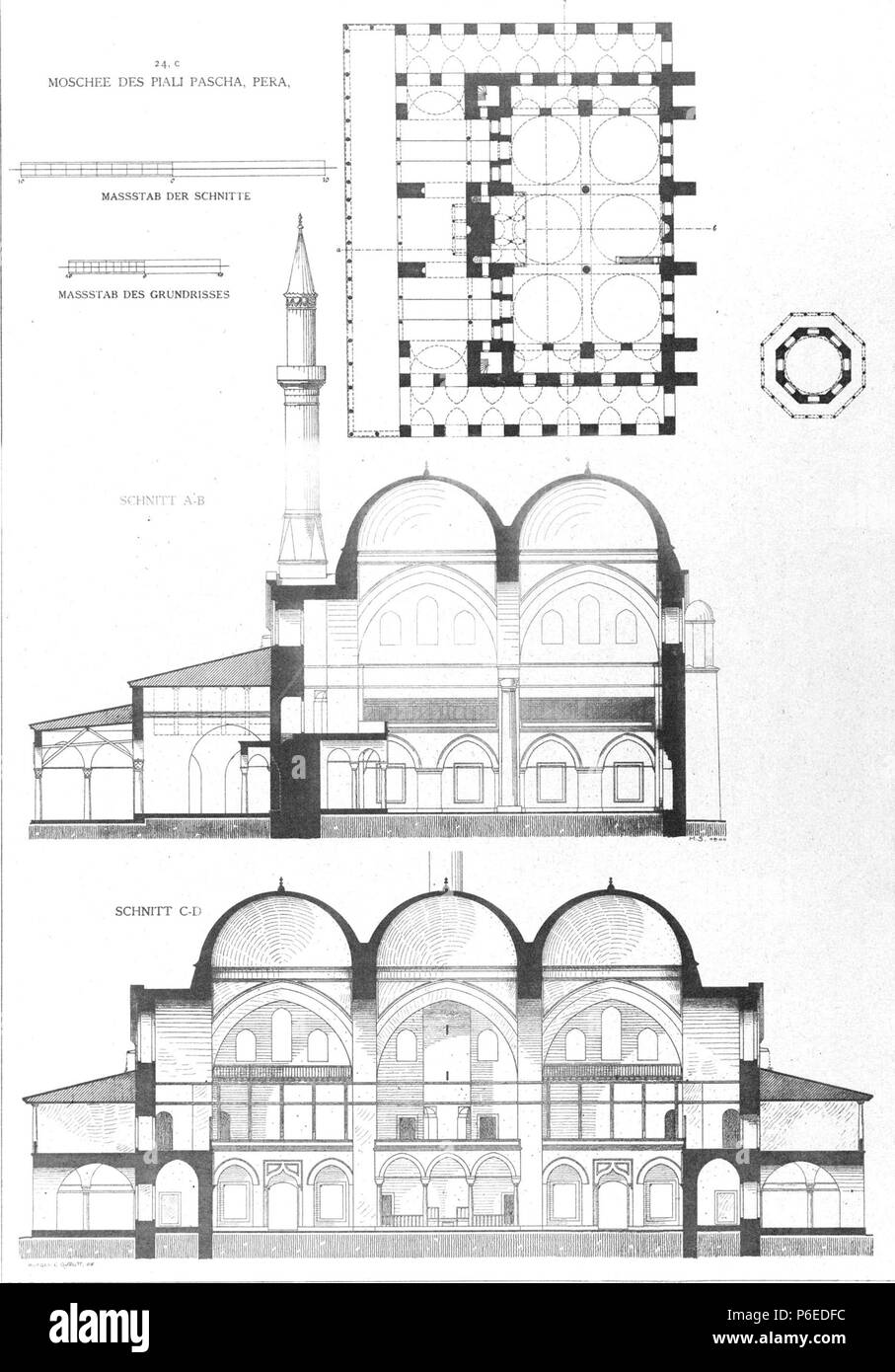 Anglais : sections efficaces et plan de la mosquée de Piyale Pacha à Istanbul . 1912 Les sections 11 et le plan de la mosquée de Piyale Pacha à Istanbul par rameau 1912 Banque D'Images