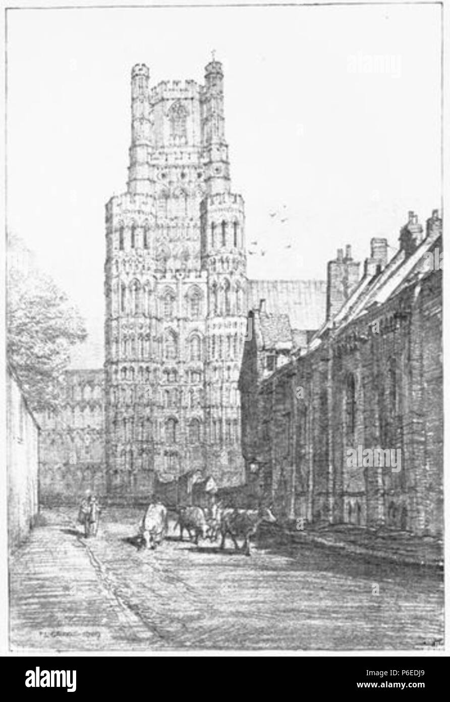 Anglais : Vue de la tour occidentale de la cathédrale d'Ely . 1910 - 1910 50 Griggs Cathédrale d'Ely, tour Ouest - Gutenberg 38735 img001 Banque D'Images