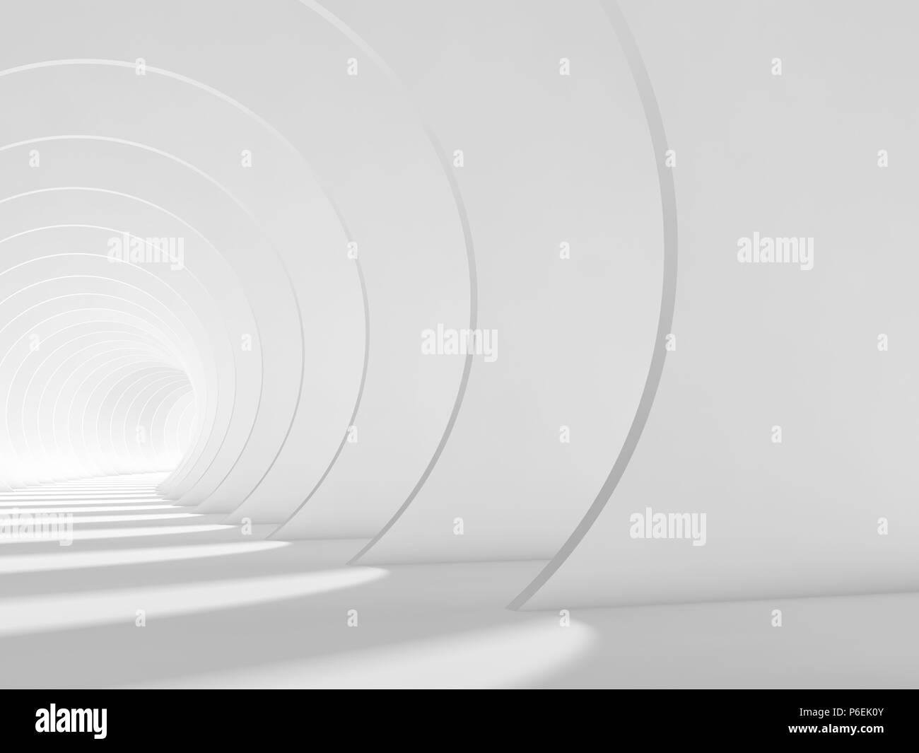 Résumé blanc vide avec tunnel fin rougeoyante, fond architectural. 3d illustration Banque D'Images