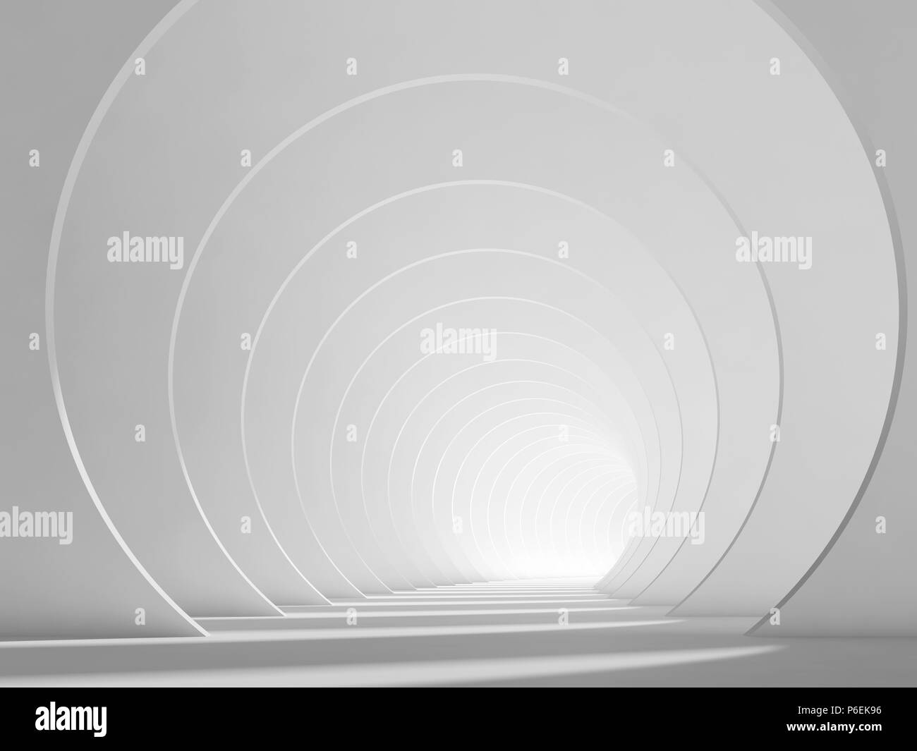Résumé fond blanc vide de l'intérieur du tunnel. Illustration 3D render Banque D'Images