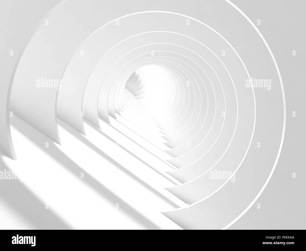Abstract white bent tunnel dont l'extrémité rougeoyante, cg moderne l'arrière-plan. Illustration 3D render Banque D'Images
