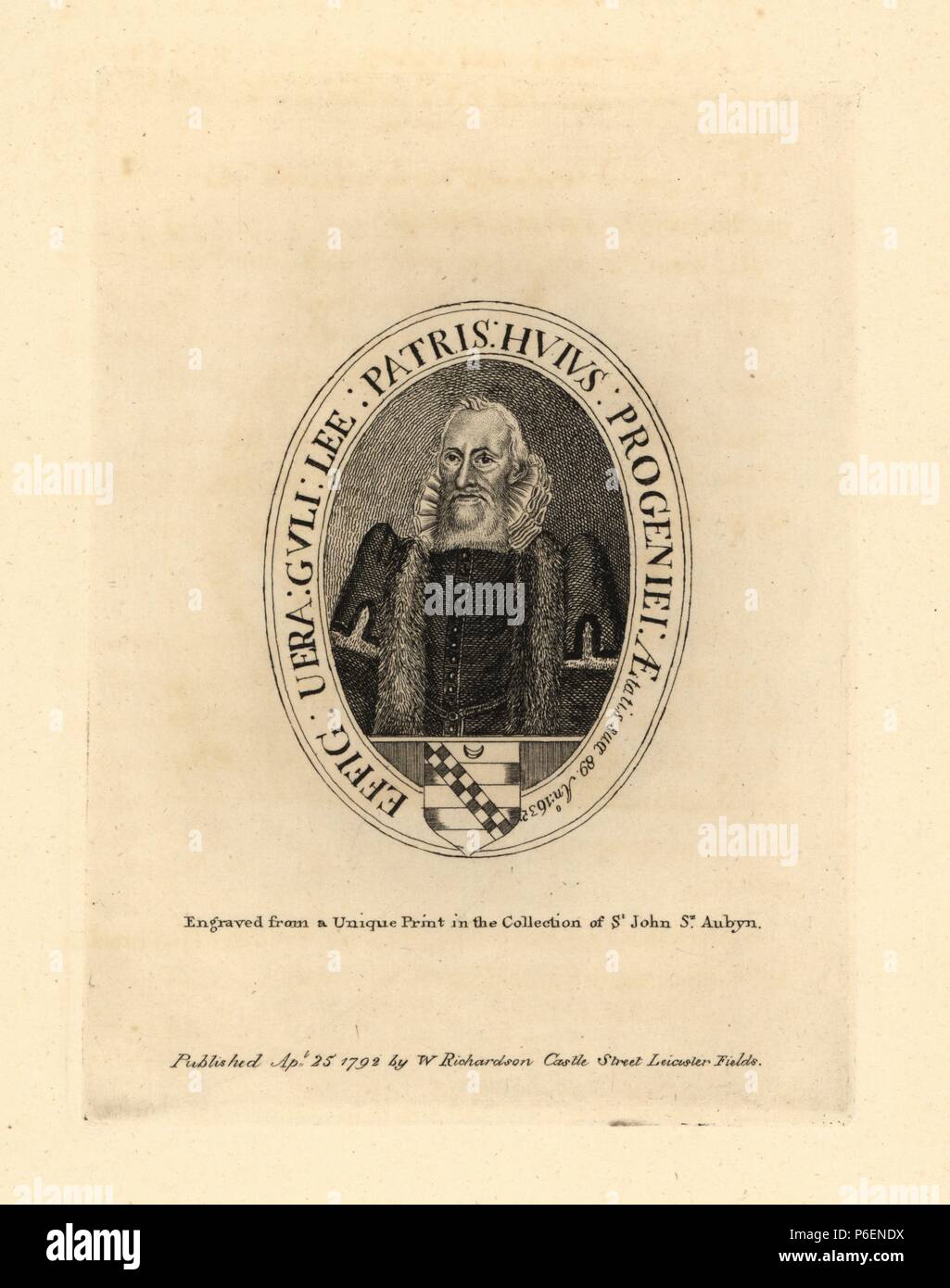William Lee de Adingdon dans le Berkshire, à l'âge de 89, 1632, mémorable pour ses nombreux descendants. Gravée d'une impression unique dans la collection de Sir John Saint Aubyn. La gravure sur cuivre de Richardson's 'portraits illustrant Granger's Biographical History of England, Londres, 1792-1812. Publié par William Richardson, printseller, Londres. James Granger (1723-1776) était un pasteur anglais, biographe, et imprimer collecteur. Banque D'Images