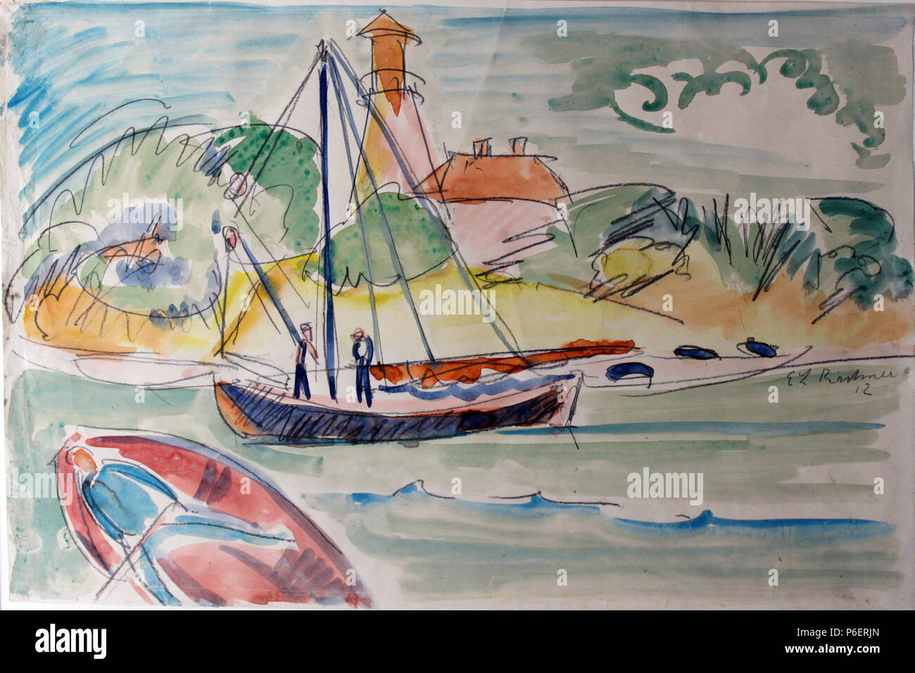 11912 Fehmarnküste anagoria Kirchner mit Leuchtturm Banque D'Images