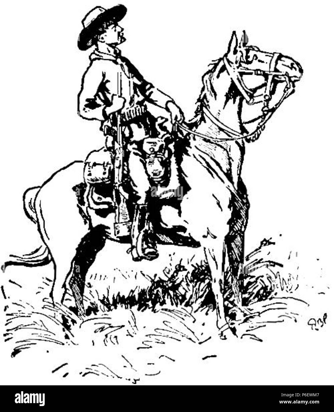 Anglais : Robert Baden-Powell's Sketch du chef de Scouts Frederick Russell Burnham, Matopos Hills, la Rhodésie, 1896. 18969 Burnham sketch par Baden-Powell Banque D'Images