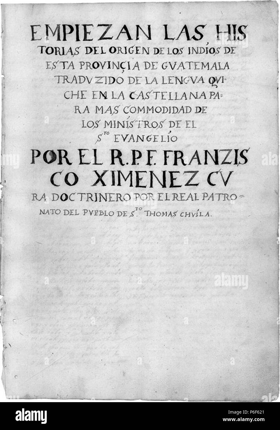 Anglais : page de titre de plus ancien manuscrit Popol Vuh . 1 décembre 2009, 17:46 (UTC) 41 Empiezan las historias(titlepage) Banque D'Images
