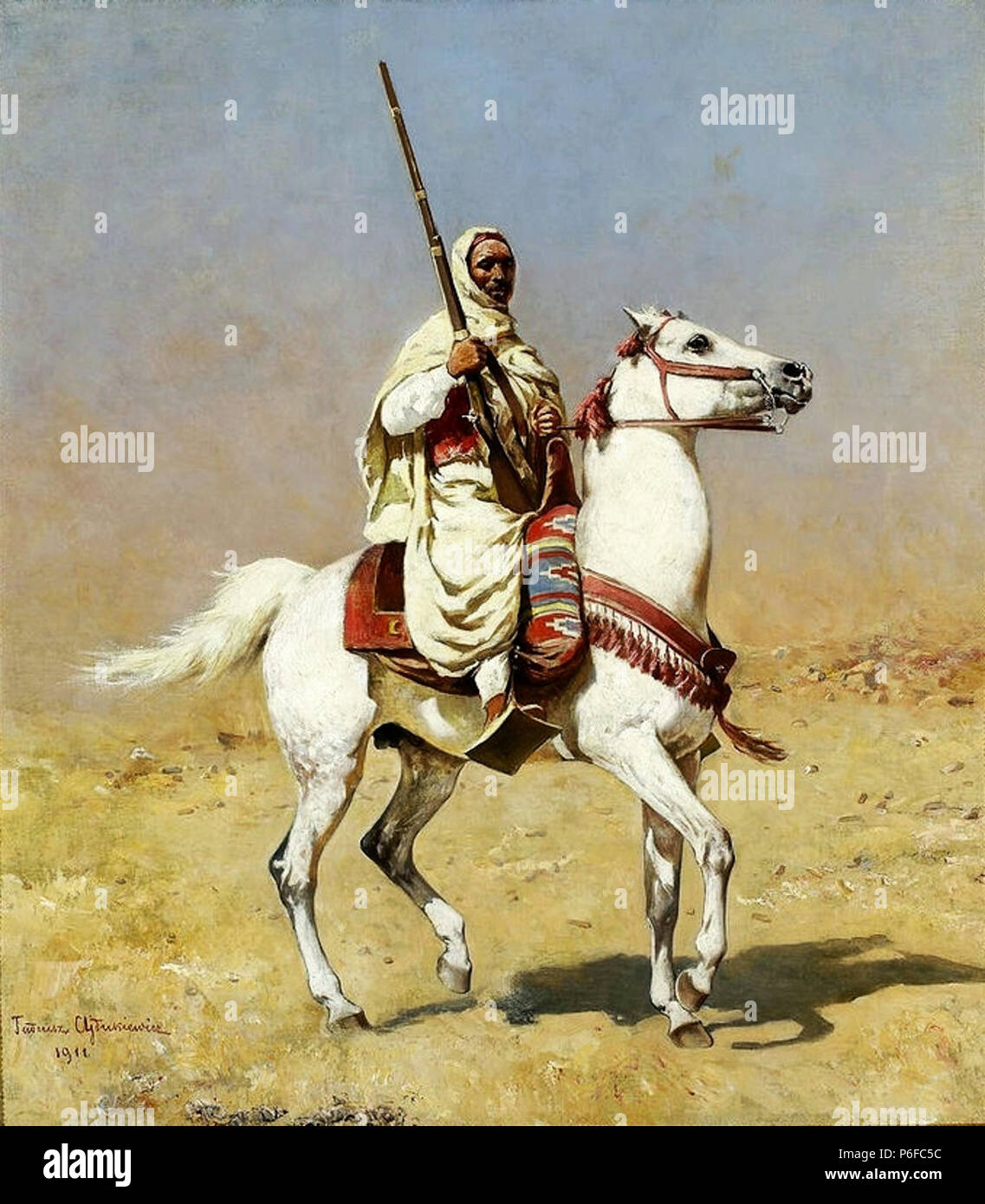 . Sur un cheval arabe gris 19111 Arabes Ajdukiewicz sur un cheval gris Banque D'Images