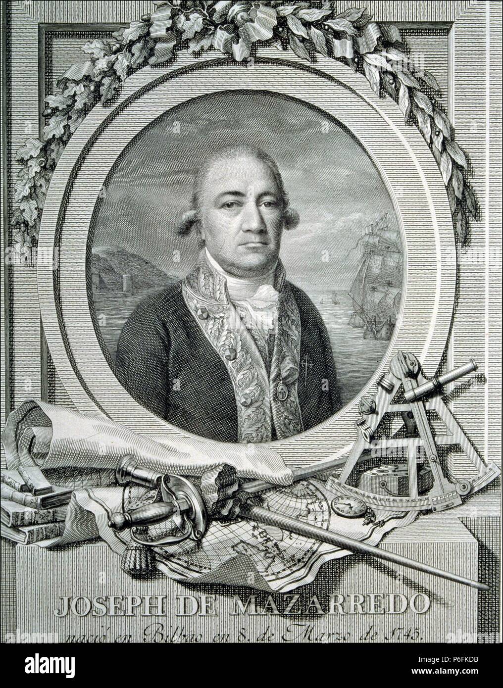 MAZARREDO , JOSE DE. MARINO ESPAÑOL. 1745 - 1812. Gravure RETRATO. BIBLIOTECA NACIONAL. MADRID. Banque D'Images