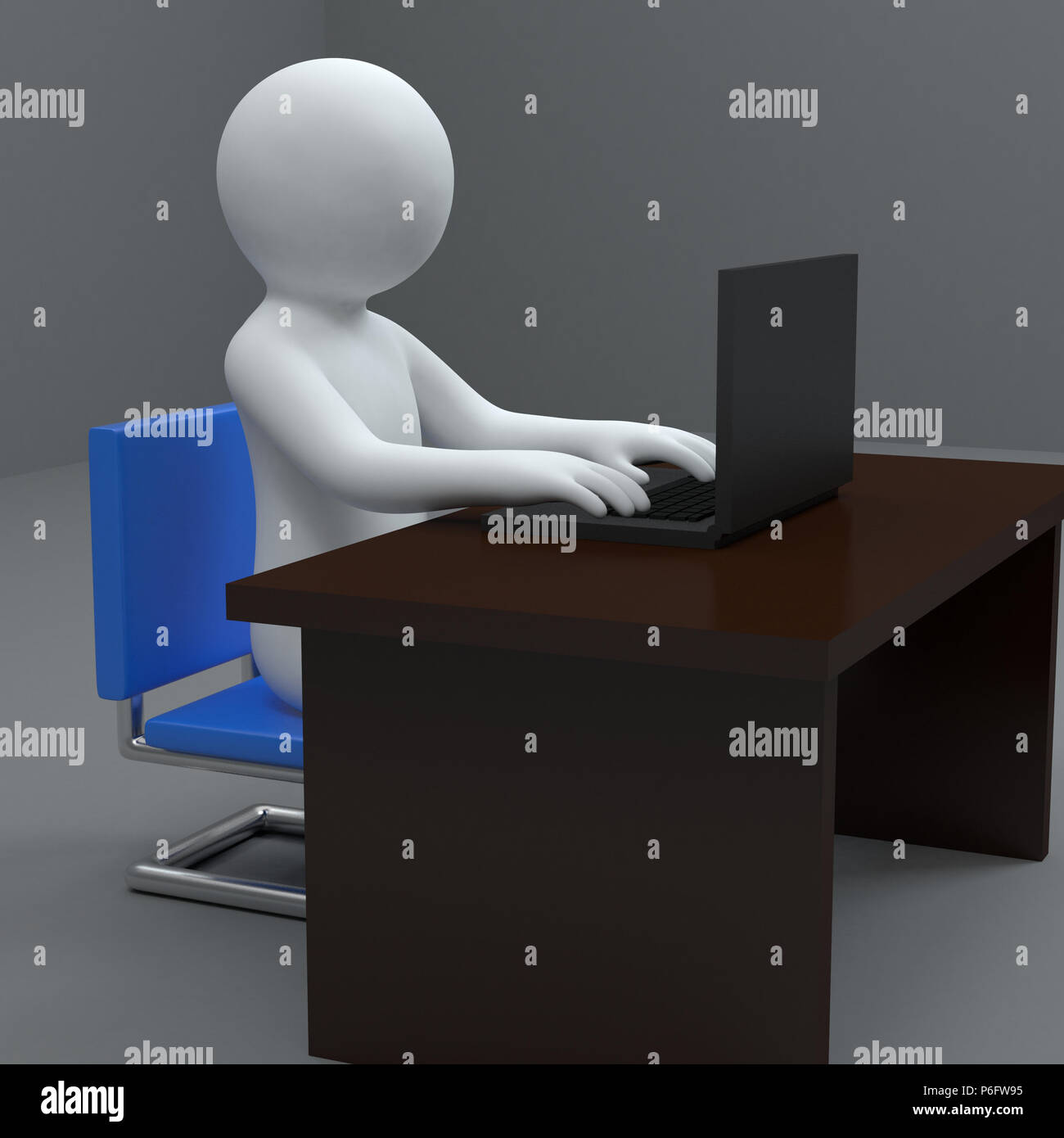 3d Character working on Laptop sitting in 24.Faire le travail de bureau.Belle 3d illustration papier peint. Banque D'Images