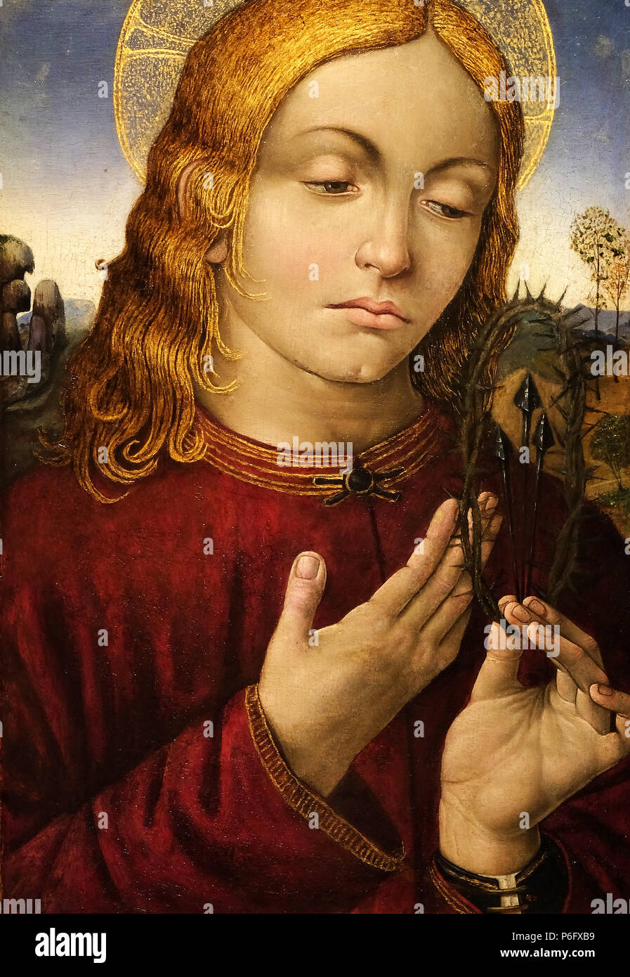 Le Christ avec des symboles de la passion par Raffaellino Del Garbo, huile sur bois, la passion dans l'Art de Mimara Museum à Zagreb, Croatie Banque D'Images