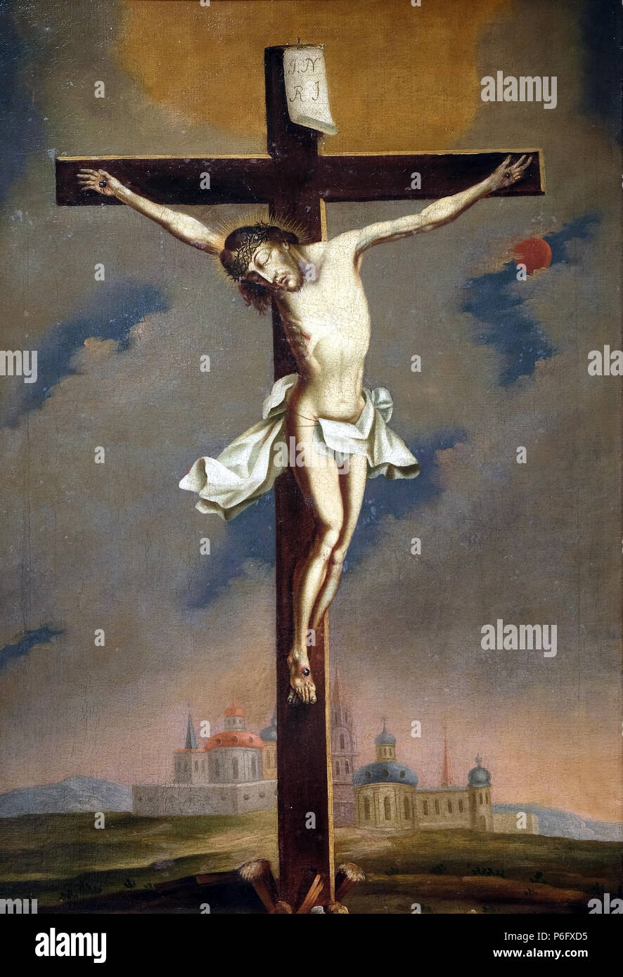 Crucifixion, école d'espagnol, huile sur toile, 17 siècle, la passion dans l'Art de Mimara Museum à Zagreb, Croatie Banque D'Images