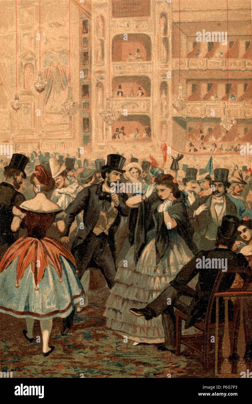 Barcelone. Baile de segunda mano en el Gran Teatro del Liceo. Año 1890. Banque D'Images