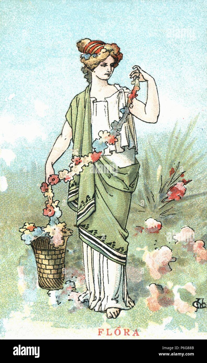 Mitología. La flore, diosa de las Flores, los jardines y la primavera ; su equivalente en la mitología griega es Cloris. Años 1920. Banque D'Images