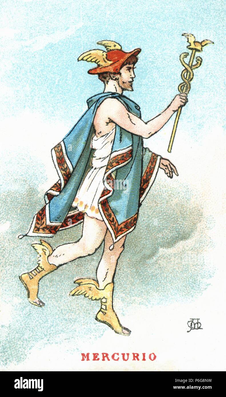 Mitología. Mercurio, llamado Hermes por los griegos, hijo de Júpiter, dios de la elocuencia y el comercio. Años 1920. Banque D'Images